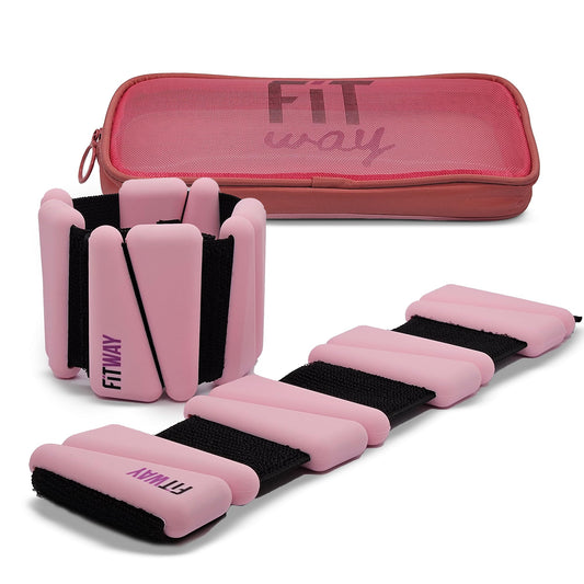 FITWAY Adjustable Silicone Ankle & Wrist Weights – 2 lb Pair (Pink)